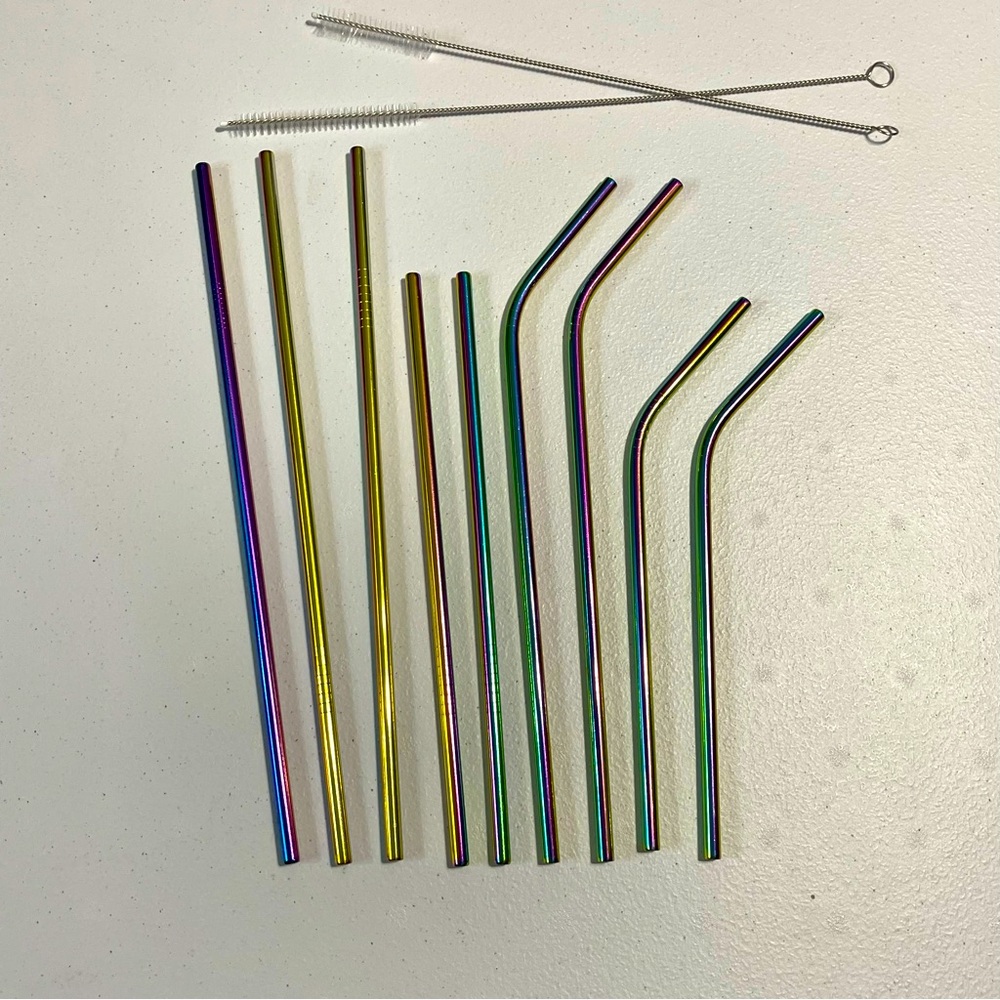9 Pack Rainbow (Oil slick) + 6 Stainless Steel Reusable Drinking Straw 30 & 20oz